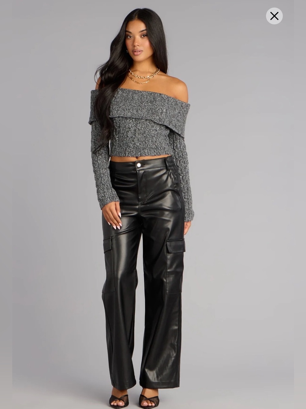 Windsor Womens Sz L Street Code Faux Leather Cargo Pants Black Logo